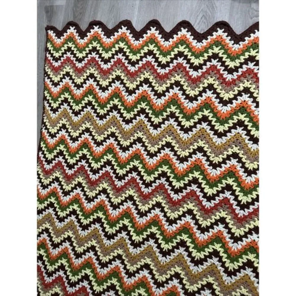 Vintage‎ Crochet Chevron Zig Zag Pattern Throw Blanket Afghan 69